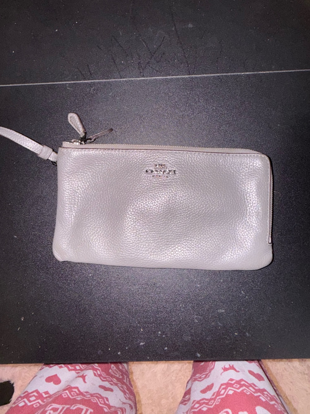 Coach Pebbled Leather Wristlet - Light Gray
